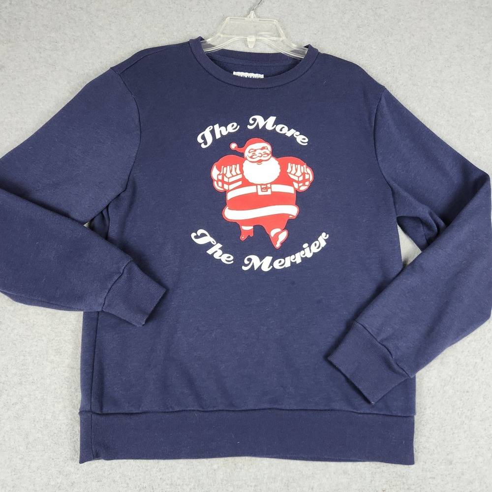 Old Navy The More The Merrier Santa Sweatshirt Mens Medium Navy Graphic Pullover